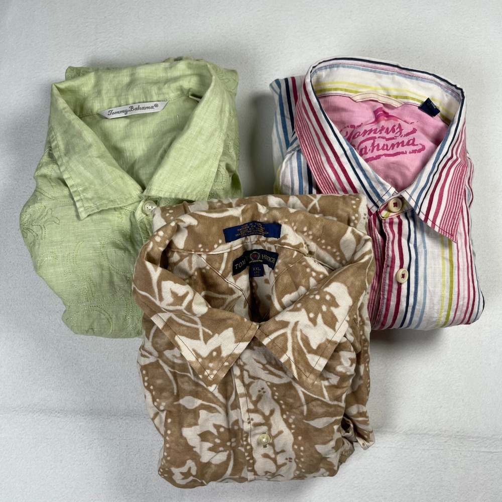 Lot 3 Tommy Bahama & Hilfiger Men's 2XL Shirts Geometric